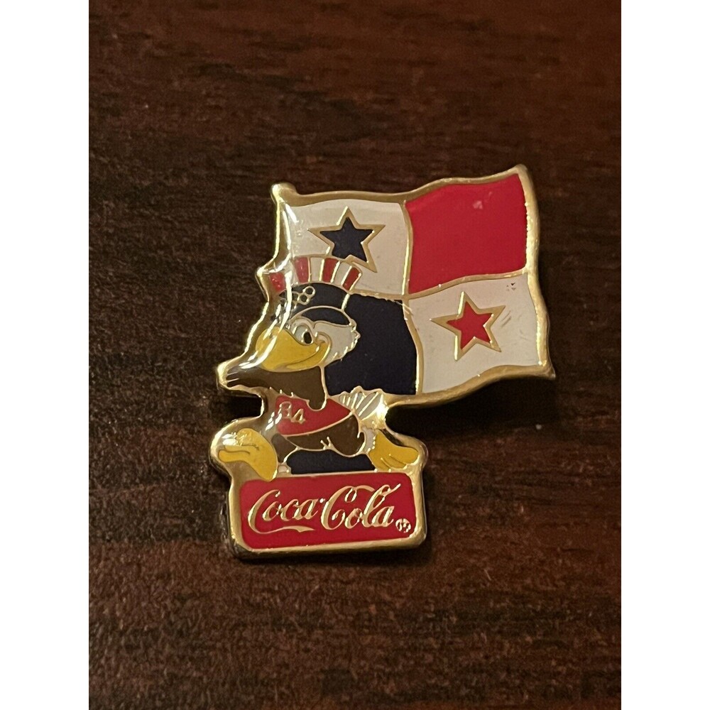 Vintage 1984 Los Angeles Olympics Coca Cola Sam Eagle Panama Flag Lapel Hat Pin